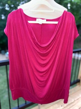Marisa Christina Red Draped Cowl Neck Top 1X Dolman Sleeve Stretch Blouse